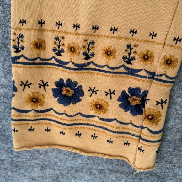 Driftwood Tan Floral Embroidered Lounge Pants | Boho Cotton Size Small - Picture 4 of 16